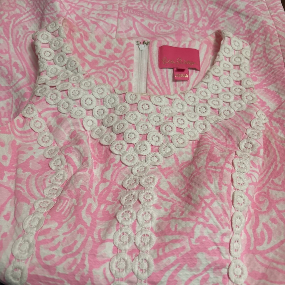 Lilly Pulitzer MacFarlane Flamingo Pink Shift Dress Seashell Sz 00 EUC - Picture 4 of 11